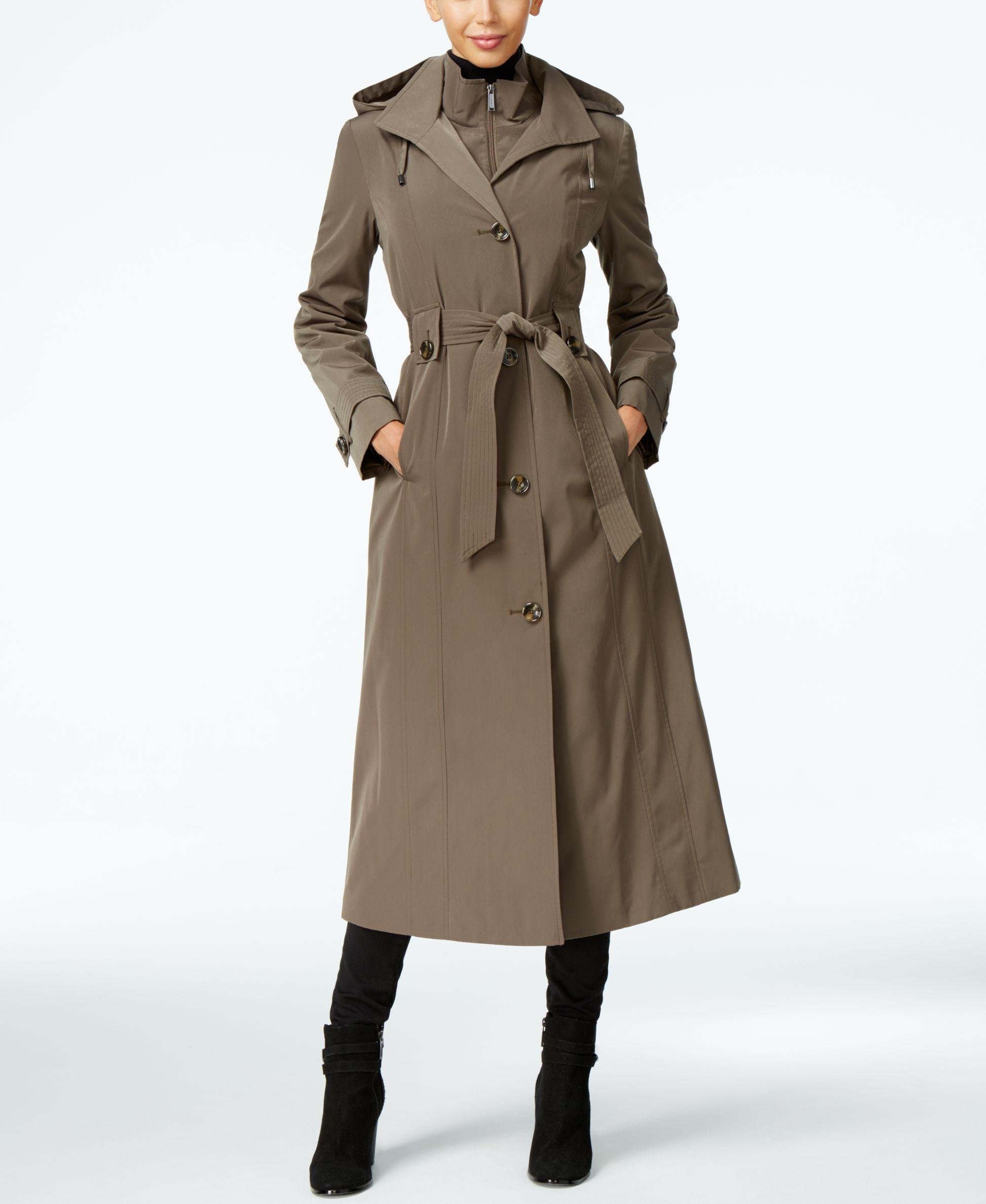 London Fog Hooded Layered Maxi Trench Coat - Lyst